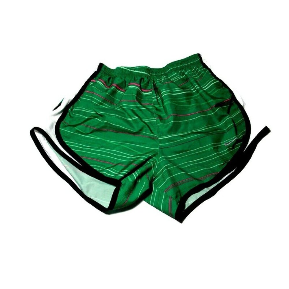 Nike Exercise Shorts Dry-fit Green Stripe Nylon Running Shorts Girls S -P-CH